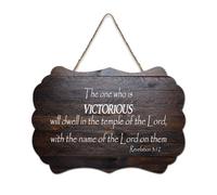 Revelation 3:12 Wall Art, The One Who Is Victorious Will Dwell in The Temple of The Lord with The Na Cartello di benvenuto in legno rustico per portico anteriore porta aula Coffee Club Targa in legno