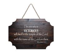 Revelation 3:12 Wall Art The One Who Is Victorious Will Dwell in The Temple of The Lord with The Na Hanging Wood Sign Rustic Wall Art Sign Poster Office New Home Decor 6x10