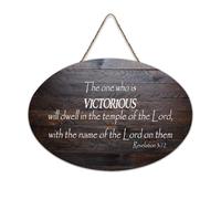Revelation 3:12 Wall Art, The One Who Is Victorious Will Dwell in The Temple of The Lord with The Na Cartello di benvenuto in legno rustico per portico anteriore porta aula Coffee Club Targa in legno