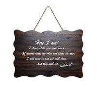 Revelation 3:20 Here I Am, I Stand At The Door And Knock, If Anyone Hears My Voice And Opens The Doo Cartello di benvenuto in legno rustico per portico anteriore porta aula Coffee Club Targa in legno