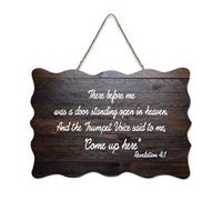 Revelation 4:1 There before Me Was A Door Standing Open in Heaven, The Trumpet Voice Said to Me, cartello di benvenuto in legno rustico per portico anteriore porta parete scuola aula Coffee Club