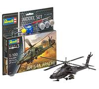 Revell Model Set 64985 AH-64A Apache in Scala 1:100 Non costruito/Non Verniciato, Kit di modellini in plastica con Colla Professionale Contacta, Pennello e Colori Aqua Color selezionati