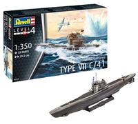 Revell- Modellschiff Deutsches U-Boot Type VII C/41 im Maßstab 1:350 zum Selberbauen, 19,2 cm 12 Sottomarino Tedesco Tipo Toys, Colore Trasparente, Länge, RV05154