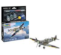 Revell Supermarine Spitfire MK.VB 63897 - Modellino in plastica Non costruito/Non Verniciato, in Scala 1:72, con Colla Professionale Contacta, Pennello e Colori Aqua Color selezionati