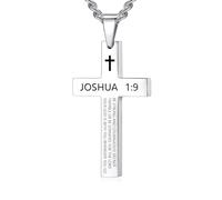 REVEMCN Collana con ciondolo a forma di croce con dedica biblica ispiratrice per uomini e ragazzi, in acciaio inox, tinta unita, nero e argento, collana da uomo, catena barbazzale da 50-61 cm, regalo