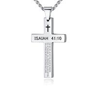 REVEMCN Collana con ciondolo a forma di croce con dedica biblica ispiratrice per uomini e ragazzi, in acciaio inox, tinta unita, nero e argento, collana da uomo, catena barbazzale da 50-61 cm, regalo