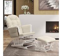Revera Poltrona Glider con Sgabello Bianco Crema in Tessuto