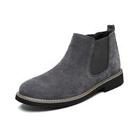 ReverseClock Pelle Scamosciata degli uomini di Chelsea Stivali di Cuoio Della Caviglia Stivali Slip-on scarpe da Lavoro Piatta Stivaletti Calzino Stivali Scarpe Casual (grigio,46,46)
