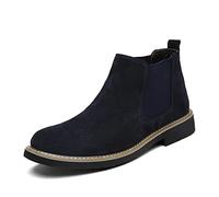 ReverseClock Pelle Scamosciata degli uomini di Chelsea Stivali di Cuoio Della Caviglia Stivali Slip-on scarpe da Lavoro Piatta Stivaletti Calzino Stivali Scarpe Casual (blu scuro,46,46)