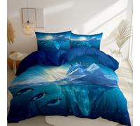 Reversibile Blu Copripiumino Microfibra Morbido Confortevole, Fumetto Iceberg Pinguino Stampa Copripiumini con Chiusura Lampo, 150 x 220 cm Copripiumino Resistente E Lavabile