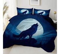 Reversibile Buio Copripiumino Microfibra Morbido Confortevole, Fantasy Lupo Luna Stampa Copripiumini con Chiusura Lampo, 135 x 200 cm Copripiumino Resistente E Lavabile