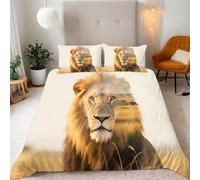 Reversibile Copripiumino matrimoniale 200x200cm Leone Sagome Di Animali 3D Set di Biancheria da Letto Con Microfibra Comfort Morbida 3-Pezzi con 2 Federe 50x75 cm Cerniera e Fascette Angolari