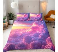Reversibile Copripiumino matrimoniale 200x200cm Nuvole Colorate Rosa 3D Set di Biancheria da Letto Con Microfibra Comfort Morbida 3-Pezzi con 2 Federe 50x75 cm Cerniera e Fascette Angolari