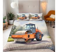 Reversibile Copripiumino matrimoniale 200x200cm Rullo Compressore Arancione 3D Set di Biancheria da Letto Con Microfibra Comfort Morbida 3-Pezzi con 2 Federe 50x75 cm Cerniera e Fascette Angolari