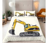 Reversibile Copripiumino matrimoniale 200x220cm Escavatore Dei Cartoni Animati 3D Set di Biancheria da Letto Con Microfibra Comfort Morbida 3-Pezzi con 2 Federe 50x75 cm Cerniera e Fascette Angolari