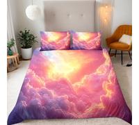 Reversibile Copripiumino matrimoniale 200x220cm Nuvole Colorate Rosa 3D Set di Biancheria da Letto Con Microfibra Comfort Morbida 3-Pezzi con 2 Federe 50x75 cm Cerniera e Fascette Angolari