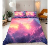 Reversibile Copripiumino matrimoniale 200x220cm Nuvole Colorate Rosa 3D Set di Biancheria da Letto Con Microfibra Comfort Morbida 3-Pezzi con 2 Federe 50x75 cm Cerniera e Fascette Angolari