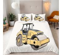 Reversibile Copripiumino matrimoniale 200x220cm Rullo Compressore Giallo 3D Set di Biancheria da Letto Con Microfibra Comfort Morbida 3-Pezzi con 2 Federe 50x75 cm Cerniera e Fascette Angolari