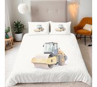 Reversibile Copripiumino matrimoniale 200x220cm Rullo Compressore Giallo Bianco 3D Set di Biancheria da Letto Con Microfibra Comfort Morbida 3-Pezzi con 2 Federe 50x75 cm Cerniera e Fascette Angolari