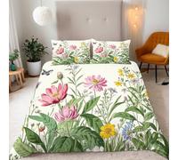 Reversibile Copripiumino matrimoniale 220x240cm Fiori Dei Cartoni Animati 3D Set di Biancheria da Letto Con Microfibra Comfort Morbida 3-Pezzi con 2 Federe 50x75 cm Cerniera e Fascette Angolari