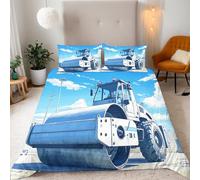 Reversibile Copripiumino matrimoniale 220x260cm Rullo Compressore Blu 3D Set di Biancheria da Letto Con Microfibra Comfort Morbida 3-Pezzi con 2 Federe 50x75 cm Cerniera e Fascette Angolari