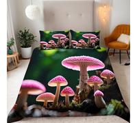 Reversibile Copripiumino Singolo 135x200cm Fungo Rosa Piante Forestali 3D Set di Biancheria da Letto Con Microfibra Comfort Morbida 3-Pezzi con 2 Federe 50x75 cm Cerniera e Fascette Angolari