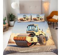 Reversibile Copripiumino Singolo 135x200cm Rullo Compressore Giallo 3D Set di Biancheria da Letto Con Microfibra Comfort Morbida 3-Pezzi con 2 Federe 50x75 cm Cerniera e Fascette Angolari