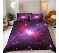 Reversibile Copripiumino Singolo 135x200cm Universo Galassia Rosso 3D Set di Biancheria da Letto Con Microfibra Comfort Morbida 3-Pezzi con 2 Federe 50x75 cm Cerniera e Fascette Angolari