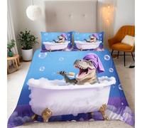 Reversibile Copripiumino Singolo 155x220cm Dinosauro Dei Cartoni Animati 3D Set di Biancheria da Letto Con Microfibra Comfort Morbida 3-Pezzi con 2 Federe 50x75 cm Cerniera e Fascette Angolari