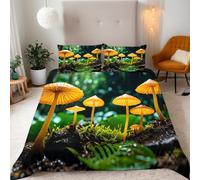 Reversibile Copripiumino Singolo 155x220cm Fungo D'oro Piante Forestali 3D Set di Biancheria da Letto Con Microfibra Comfort Morbida 3-Pezzi con 2 Federe 50x75 cm Cerniera e Fascette Angolari