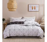 Reversibile Geometrico Set Copripiumino Matrimoniale Completo 1 Sacco Copripiumino 200x200 cm e 2 Federe 50x75 cm Copri Piumone Scacchi Righe Parure Biancheria Letto Una Piazza e Mezza Bianco