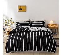 Reversibile Geometrico Set Copripiumino Singolo Bambini Completo 1 Sacco Copripiumino 135x200 cm e 1 Federe 50x75 cm Copri Piumone Scacchi Righe Parure Biancheria Letto Bambina Ragazza Nero