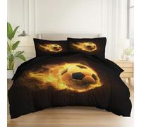 Reversibile Nero Copripiumino Microfibra Morbido Confortevole, Astratto Fiamma Pallone Da Calcio Stampa Copripiumini con Chiusura Lampo, 220 x 240 cm Copripiumino Resistente E Lavabile