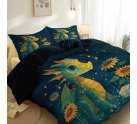 Reversibile Set Copripiumino 230 x 220 cm, Copripiumino Microfibra Stampa Carino Fiori Drago Lucciola, Traspirante In Double Face Biancheria Da Letto Camera Da Letto, facile da pulire - Blu Scuro