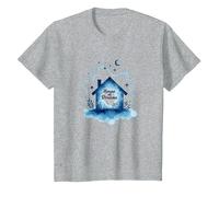 Reveur House Blue: Casa dei Sogni Notte Stellata Stravagante Maglietta, Bambini, Grigio Melange, 6 Anni