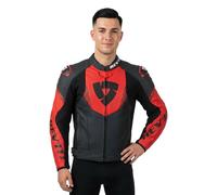 Revit Argon 3 Giacca di pelle da motociclista perforata, nero/rosso neon, Taglia 54