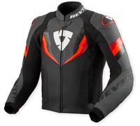 Revit Quantum 3 giacca in pelle da moto traforata, nero/rosso neon, Taglia 54