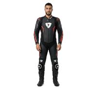 Revit Argon 3 Tuta in pelle da motociclista One Piece perforata, nero/rosso neon, Taglia 56
