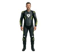 Revit Argon 3 Tuta in pelle da motociclista One Piece perforata, nero/giallo neon, Taglia 46