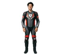 Revit Quantum 3 Tuta in pelle da moto monopezzo traforata, antracite/rosso neon, Taglia 54