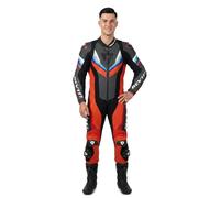 Revit Quantum 3 Tuta in pelle da moto monopezzo traforata, nero/rosso neon, Taglia 52