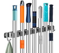 Revivoer Appendi Scopa, Porta Scope Parete con 7 Posti e 2 Ganci in Acciaio Inossidabile, Ideale per Cucina, Bagno e Garage, Porta Attrezzi da Parete Essenziale, Facile da Installare (grigio)
