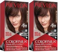 Revlon ColorSilk Colorazione Permanente Capelli Fai-da-te a Casa, Senza Ammoniaca e Arricchita con Cheratina, 32 - Castano Mogano Scuro (Confezione da 2)