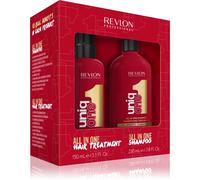 REVLON PROFESSIONAL UniqOne - Kit per la cura dei capelli, 150 ml, spray anti-crespo con protezione dal calore e shampoo, 230 ml, per capelli setosi, lucidi e ben pettinabili, vegani