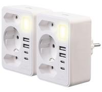 revolt ciabatta elettrica: Set da 2 Adattatore multiplo 8-in-1, Porte di ricarica USB, 15 Watt (multipresa con USB, doppio spina con, LED)