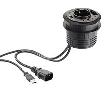 revolt Hub USB 3.0 attivo da incasso per scrivania con presa Schuko, 2 porte, foro 80 mm, nero