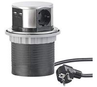 revolt Power Strips - scrivania: Presa da tavolo a scomparsa Presa da tavolo da incasso, rotondo, 3x 230 Volt, 2x USB (Ciabatte, Ciabatta scrivania, cavo)