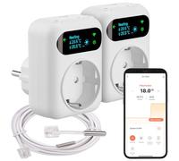 revolt Termostato Wi-Fi Alexa: Set da 2 Termostato Wi-Fi per prese, per dispositivi di riscaldamento e climatizzazione, App (presa termostatica con sensore, presa smart home, LAN)