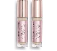 Revolution Conceal & Define Concealer, Correttore per Makeup Viso Leggero, Copertura Totale a Lunga Durata, C1, 4g (Confezione da 2)
