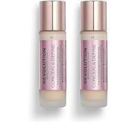 Revolution Conceal & Define Foundation, Fondotinta Liquido a Lunga Tenuta con Finitura Opaca, Vegan & Cruelty-Free, 23ml, F2 (Confezione da 2)